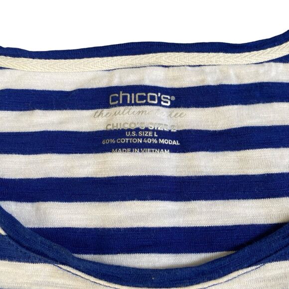 Chico's The Ultimate Tee Top L Round Neck Short Sleeve Cotton Blend Blue Striped - Picture 6 of 6